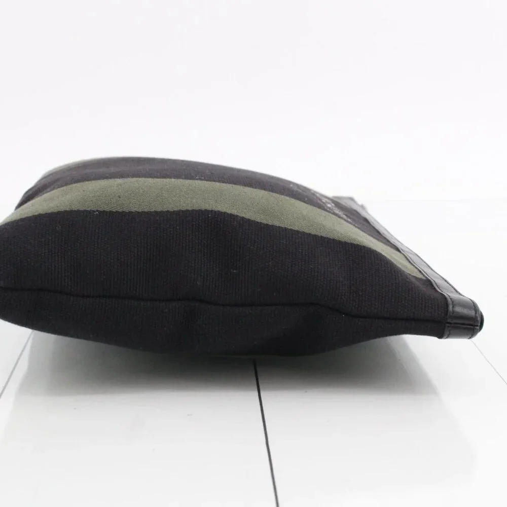 Saint Laurent Black/Green Stripe Canvas Zip Pouch - Picture 4 of 13